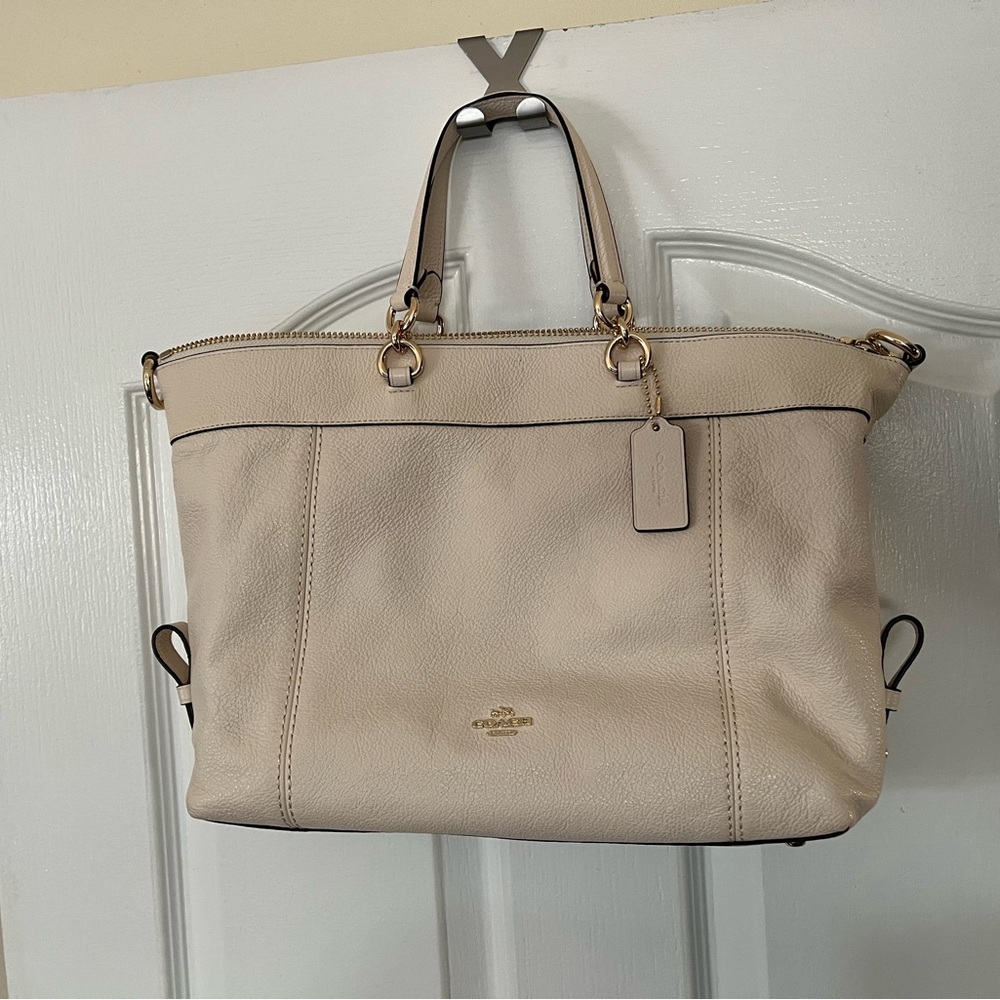 Coach Beige Leather Tote Bag